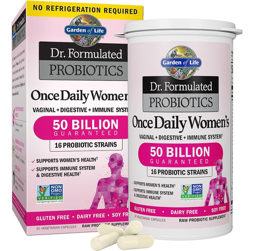 Garden Of Life Dr. Formulated Probioticos & Prebióticos Mujeres, 50 Mil Millones De Ufc Para La Salud Digestiva, Vaginal E Inmune, 16 Cepas Probióticas Estables Sin Gluten, Soja Láctea, 30 Caps