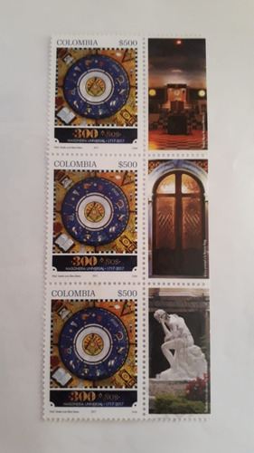 6 Sellos Postales En Bloque Masoneria 300 Años 1717-2017