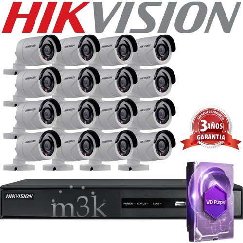 Kit Seguridad Hikvision Full Hd Dvr 16 + Disco Instalado + 16 Camaras Infrarrojas Exterior O Domos + Ip Cctv M3k