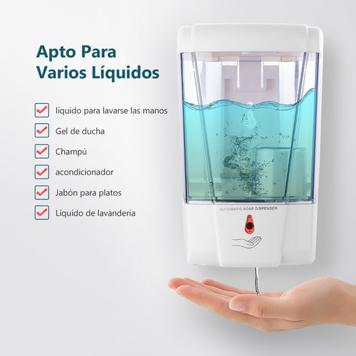 Imagen 5 de 8 de Dispensador De Jabón Automático Montaje En Pared 700 Ml