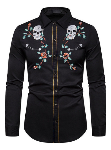 Camisa De Esqueleto De Rosa Bordada [u]