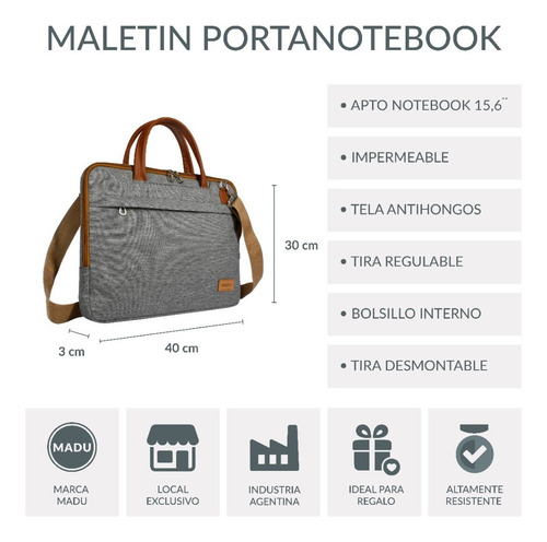 Maletin Porta Notebook Cordura Organizador 15.6 Estuche Madu