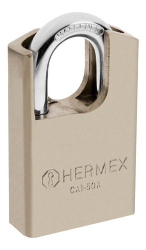 Candado De Acero Máxima Seguridad 50mm Llave Hermex Cai-50a Color Plateado