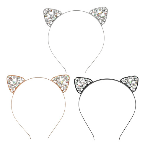 Juego De 3 Diademas Con Forma De Orejas De Gato Con Diamante