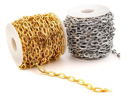 2 Rollos De Cadena De Cable De Acero Inoxidable Dorado Y