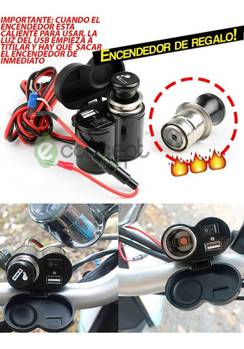 Imagen 5 de 10 de Toma Corriente Cargador Usb 12v Para Moto Escopeta + Regalo