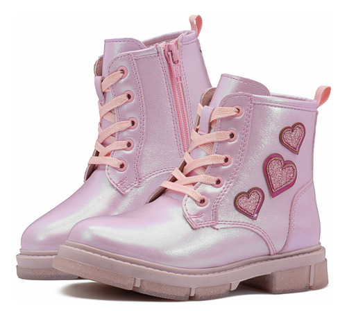 Bota Bambino Para Niña Antiderrapante Corazones Color Rosa
