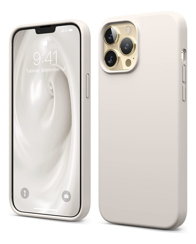 Funda Para iPhone 13 Pro Max 6.7 Silicona Microfibra Crema