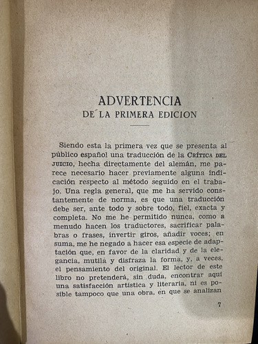 Crítica Del Juicio Kant Traducción Y Prólogo Garcia Morente (Usado)