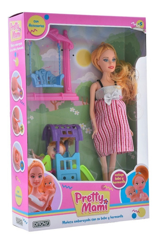 Pretty Mami Doll Set C/hermanita Cochesito Y Mas Ditoys 2314