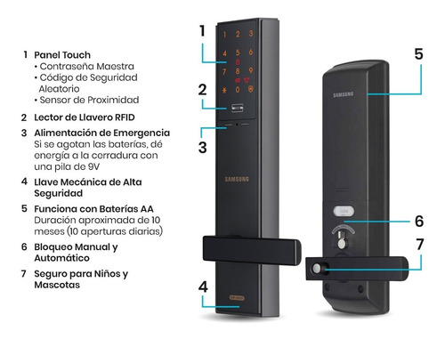 Imagen 6 de 6 de Cerradura Inteligente Samsung Shp Dh537 Contraseña + Tarjeta