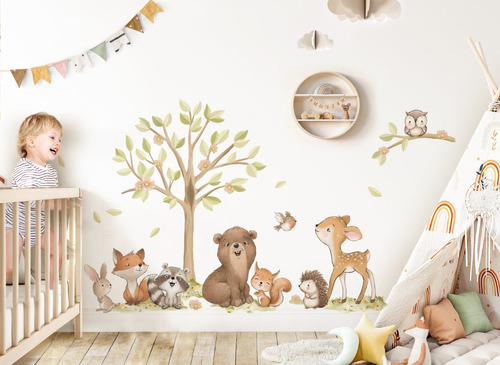 Vinilo Adhesivo Decorativo Pared Set Animales Bosque 1,5mts