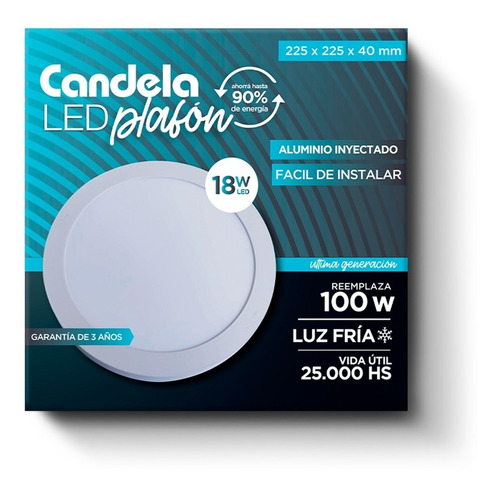 Plafon Led Con Base Circular 18 Watts Fria 225x40 Mm Pack X5