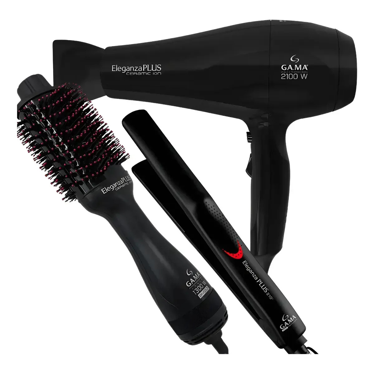 Kit Secador De Cabelo Chapinha Prancha Alisadora Escova Secadora Gama Italy Eleganza Plus Bivolt Profissional Progressiva Liso Finalização Modeladora Alisa Seca E Modela Todo Tipo Cabelo Finaliza