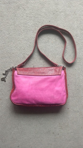 Cartera De Cuero Luz Principe Combinada Bordo Y Fucsia