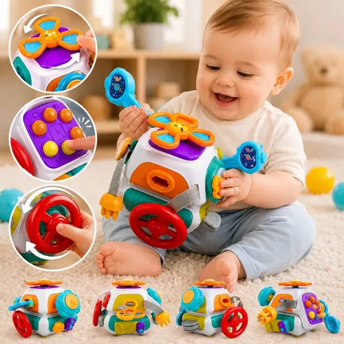 Brinquedo Educativo 10 Em 1 Cubo Sensorial Montessori Bebê Branco