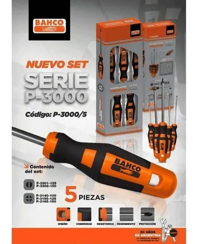 Kit Juego Destornilladores Bahco 5 Piezas Ergonómico Premium