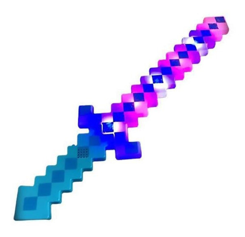 Brinquedo Espada Pixel Minecraft 58cm Diamante Som E Luz À