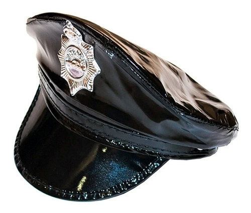 Gorro Policia Cuerina Para Disfraz Adultos Negro