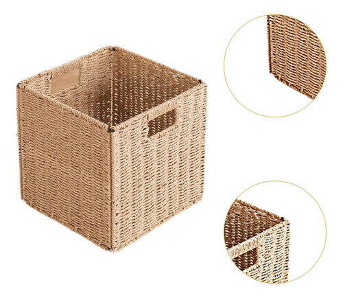 Cesta Tejida Para Almacenamiento, Cubo De Mimbre 25x25x25cm
