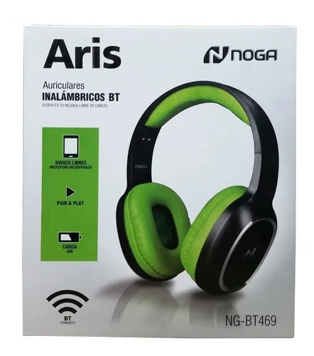 Auriculares inal mbricos Noga Aris NG BT469 verde y negro
