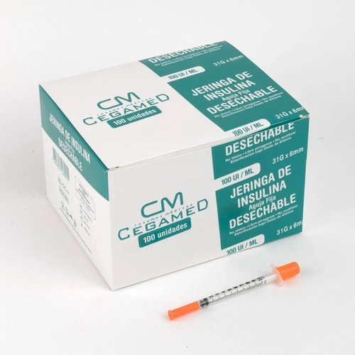 Jeringa Desechable Insulina 31g X 6mm 100 Unidades Capacidad en volumen 0.3 mL