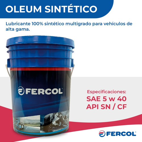 Aceite Oleum 5w40 Sintetico Api Sn Balde De 20 Lt Cl