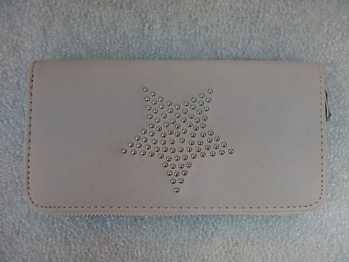 Billetera Cuero Ecológico, Motiovo Estrella, Beige, 19x10 Cm