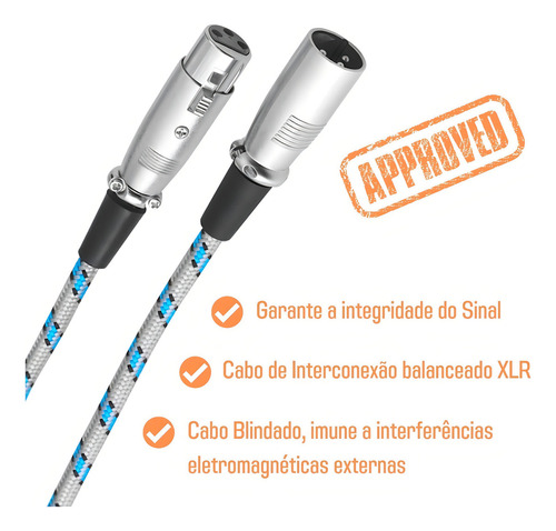 Cabo De Áudio Balanceado Xlr 2m Blindado Aat Imune À Ruídos