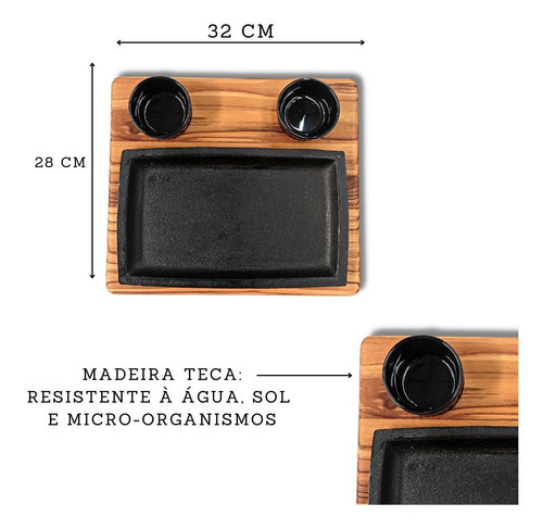 Kit 10 Tábuas Para Espetinho E Porção Com Chapa E 2 Cumbucas