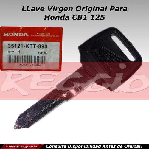 Llave Virgen Para Honda Cb1 125 Original - Reggio Motos