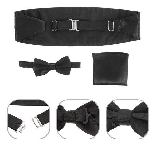Conjunto De Pañuelos Con Corbata De Satén Negro Y Fajín