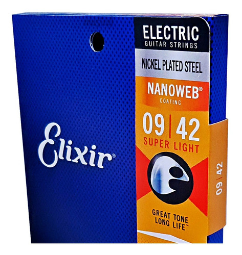 Encordoamento Guitarra Elixir Nanoweb 009.042 Super Light