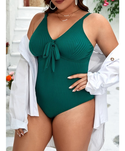 Traje De Baño Liso De Una Pieza De Talla Grande Para Mujer