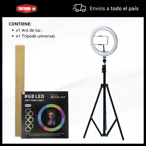 Aro De Luz Led 30 Cm 12 Tripode Rgb Colores Soporte Celular