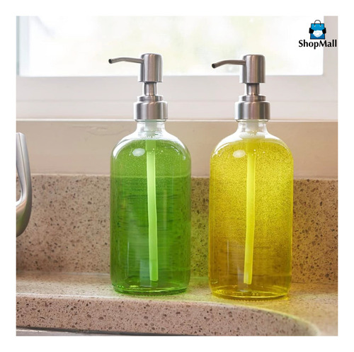 Juego 2 Dispensadores Jabón Vidrio Transparente 500ml Baño Color Trasnparente