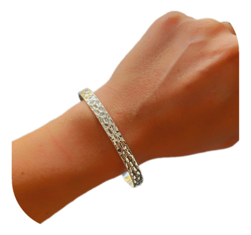 Pulsera Esclava De Acero Blanco Ajustable Con Diseño Panal