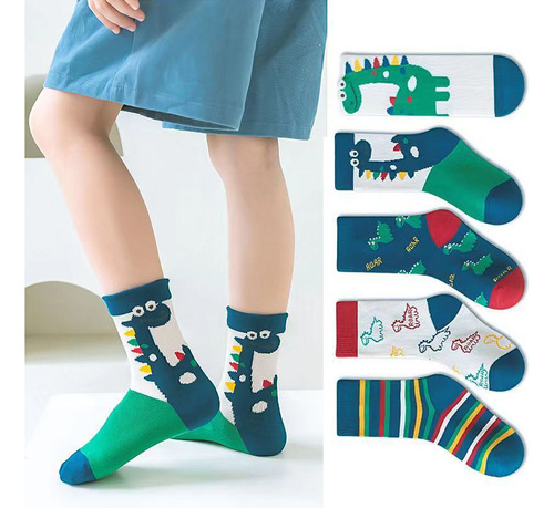 Calcetines Con Estampado De Dinosaurios Para Niños, 5 Pares