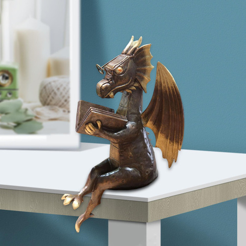 Estatua De Libro De Lectura De Dragón, Decoración De