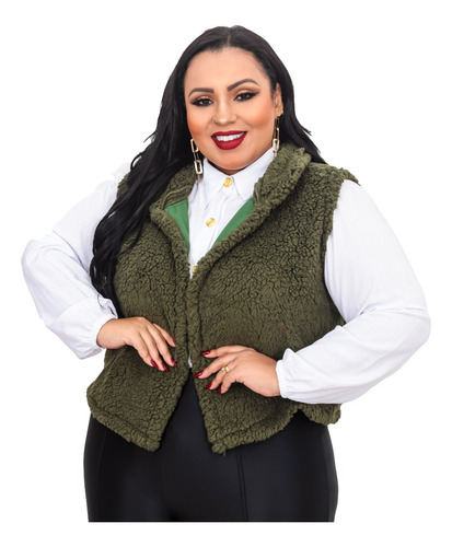 Colete Feminino Teddy Pelucia Plus Size Outono Inverno Frio