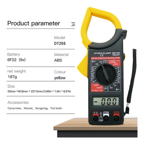 Amperimetro Multimetro Tester Pinza Dt266 Rango Automático