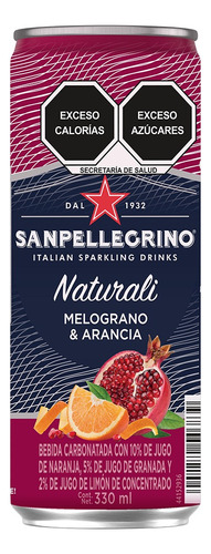 5 Pack Agua Mineral Sabor Granada Y Naranja S Pellegrino 330