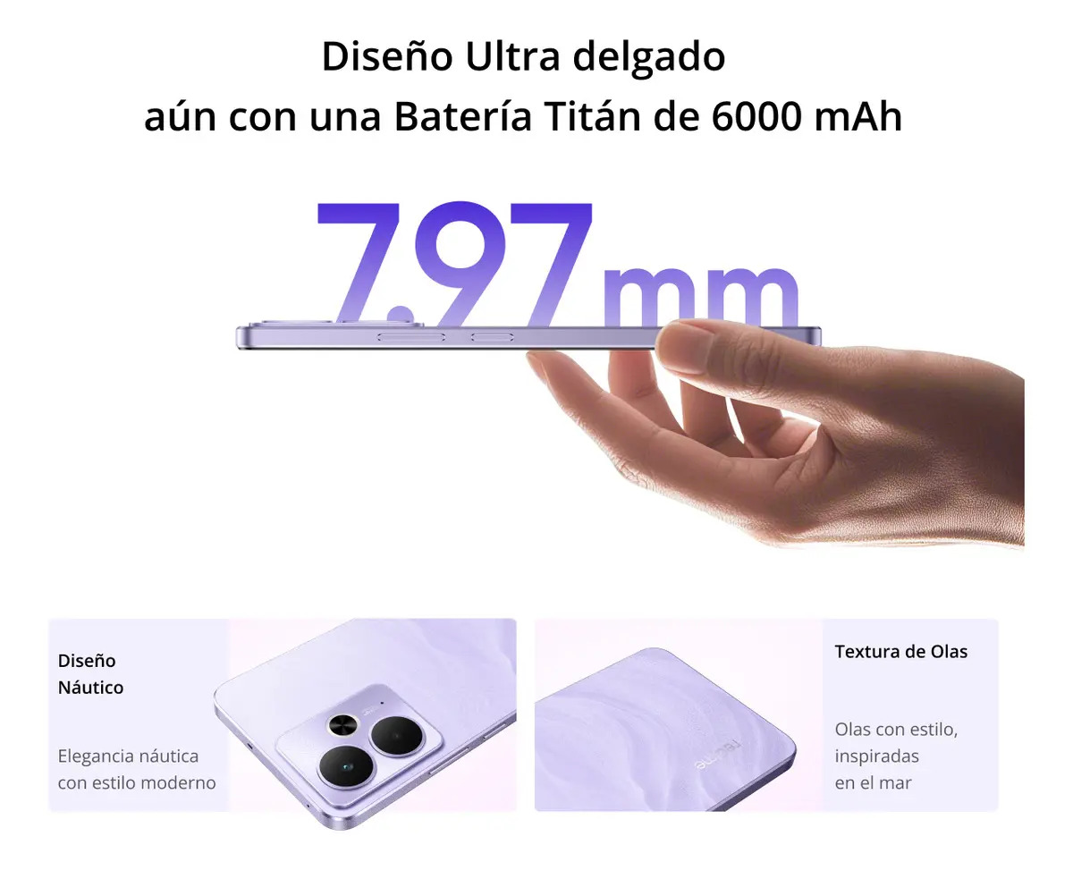 Celular Realme 14t 8gb Ram 256gb Rom Dual Sim Procesador 5g Dimensity 6300 Pantalla Amoled 120hz Camera Al Trasera De 50mp Bateria 6000mah Agua Ip69 con Cargador 45W Garantía Versión México Garantía