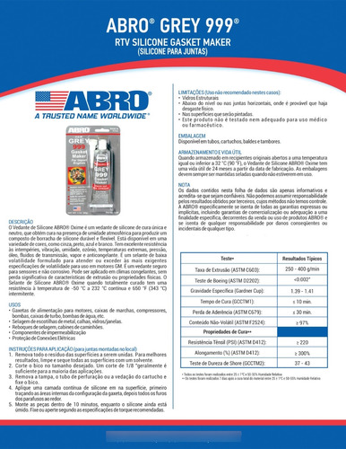Kit 2 Unid. Silicone Para Alta Temperatura Abro Grey 999 85g