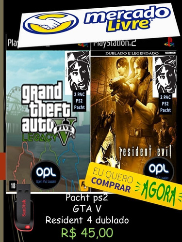 Gta V (super Mod) Resident Evil 4 (dublado)+pen Drive (ps2)