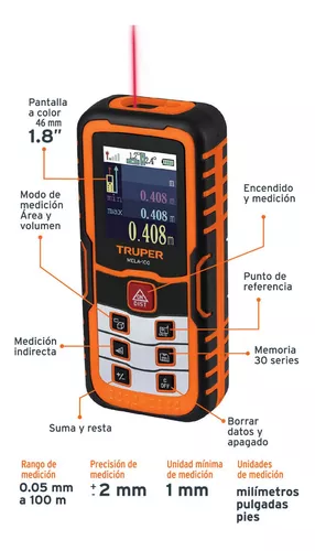 Medidor láser de distancia, 100 m