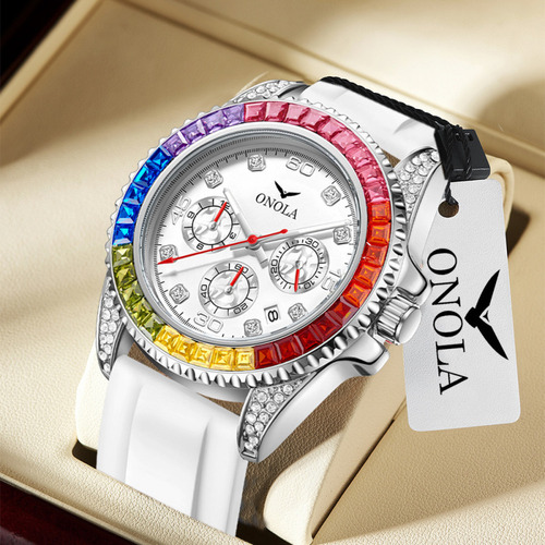Relojes Analógicos Onola Rainbow Diamond Quartz Color De La Correa Silver Black