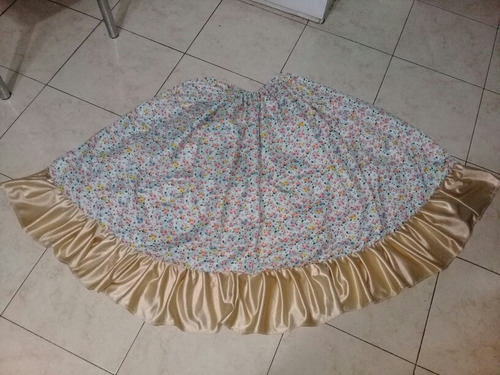 Pollera Floreada Volados Doados 260 X 75 Cms 