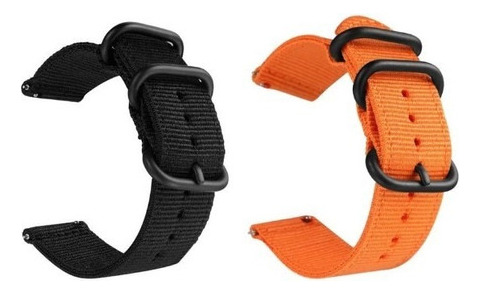 Kit Pulseira 22mm Nylon Force Compatível Relógio Smartwatch Cor Preto-Laranja