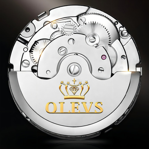 Reloj automático Olevs para hombre, correa de acero inoxidable a prueba de agua, bisel plateado, color de fondo plateado, color azul